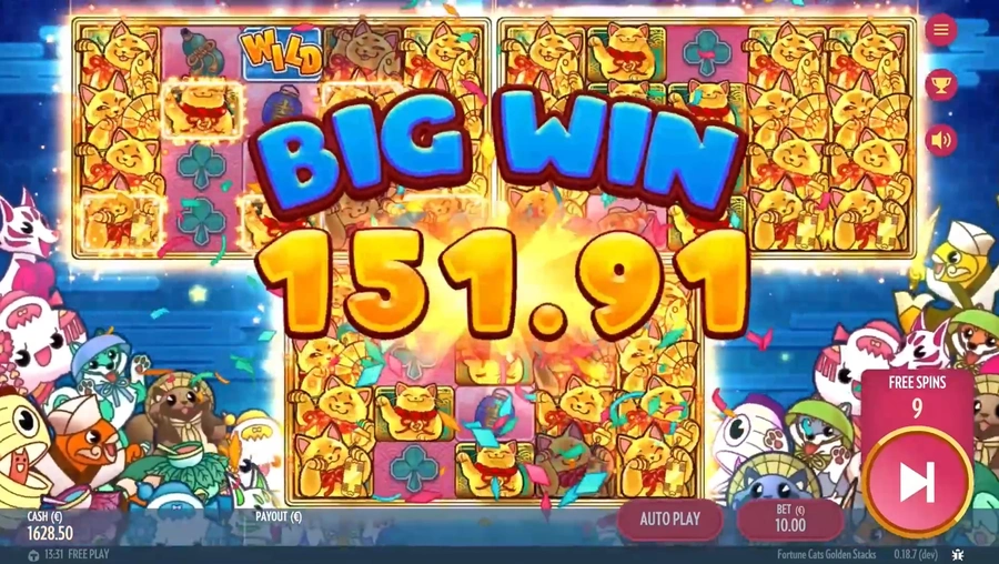 Fortune Cats Golden Stacks maks gevinst gullkatt